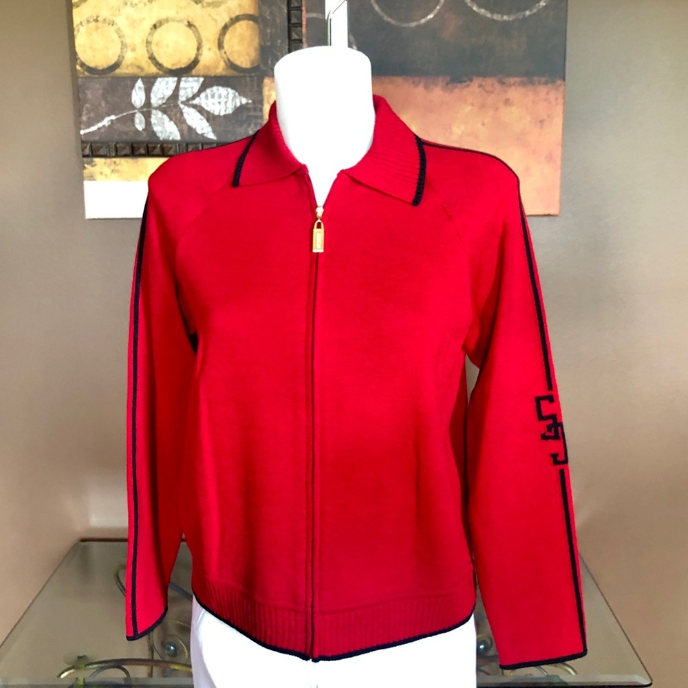 St John Sport Santana Knit Red Cardigan Size P